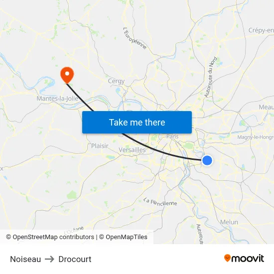 Noiseau to Drocourt map