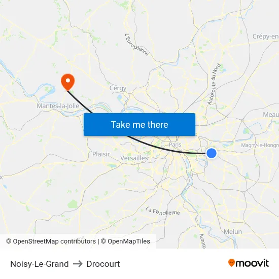 Noisy-Le-Grand to Drocourt map