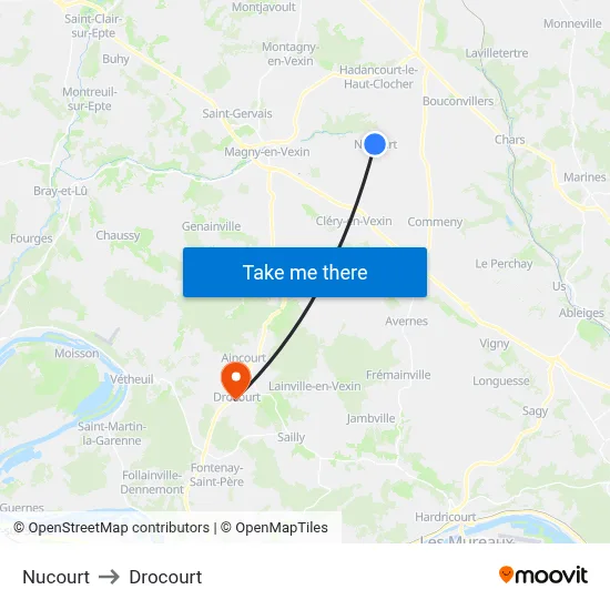 Nucourt to Drocourt map