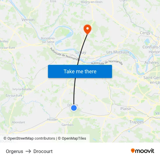 Orgerus to Drocourt map