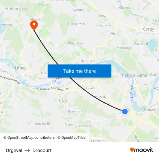 Orgeval to Drocourt map