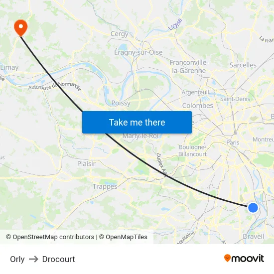 Orly to Drocourt map