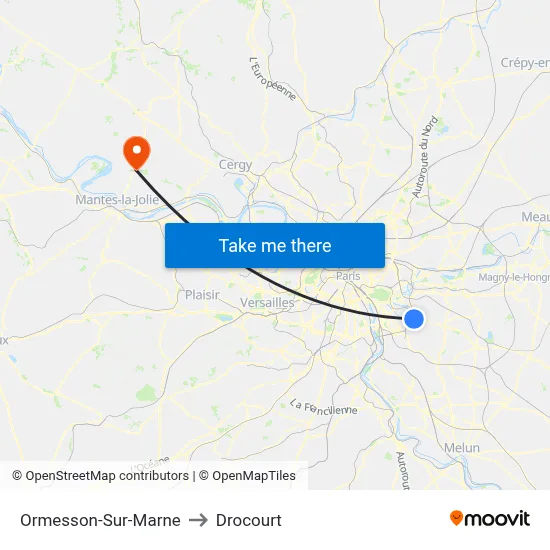 Ormesson-Sur-Marne to Drocourt map