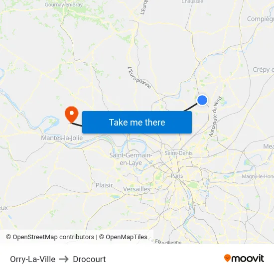 Orry-La-Ville to Drocourt map