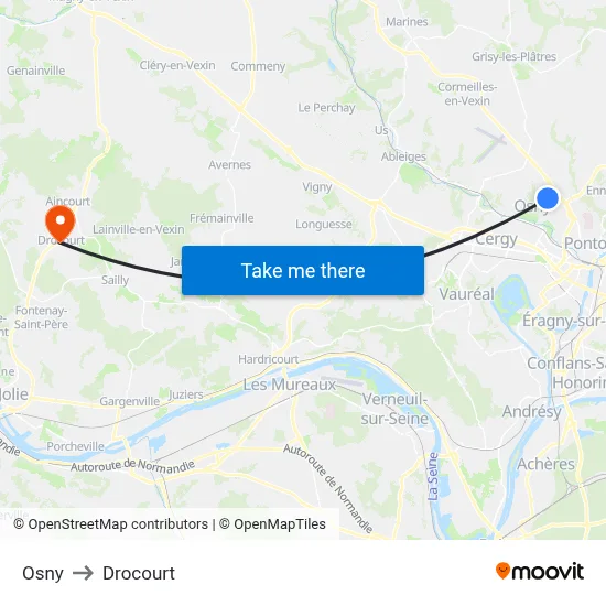 Osny to Drocourt map