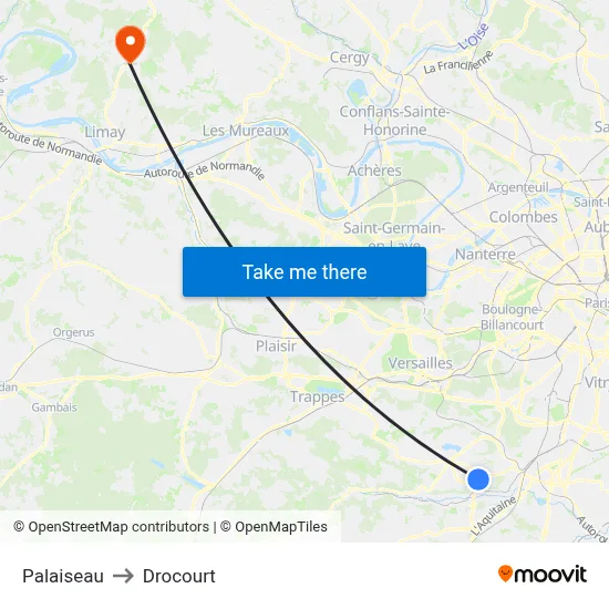 Palaiseau to Drocourt map