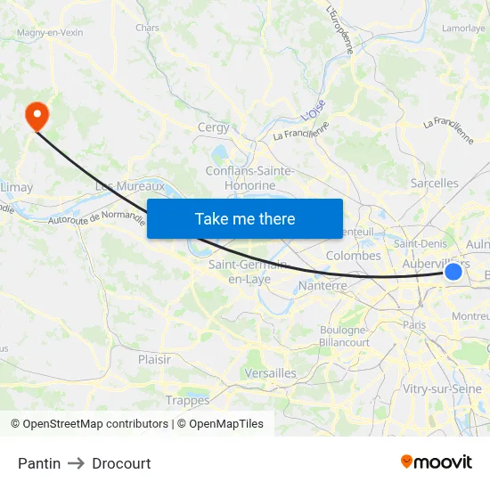 Pantin to Drocourt map