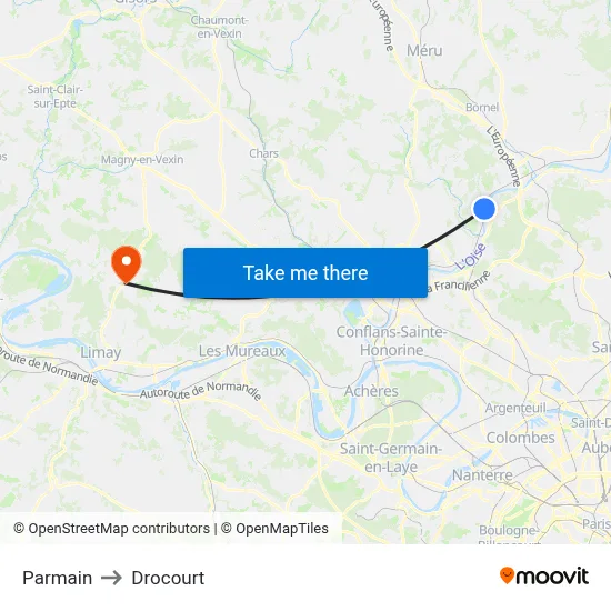 Parmain to Drocourt map