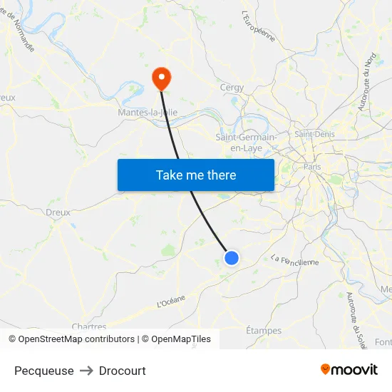 Pecqueuse to Drocourt map