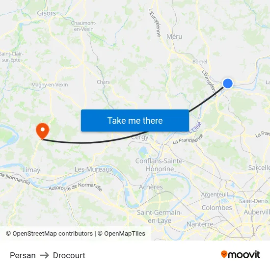 Persan to Drocourt map