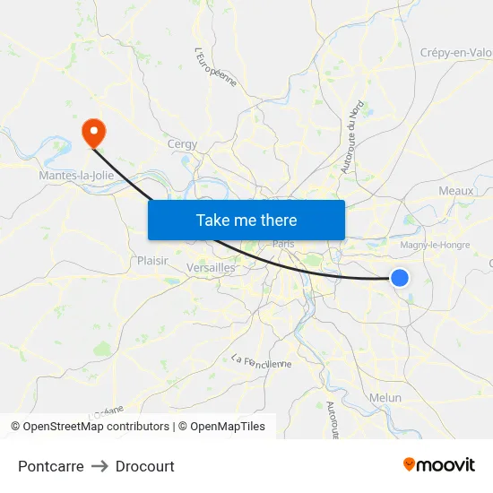 Pontcarre to Drocourt map