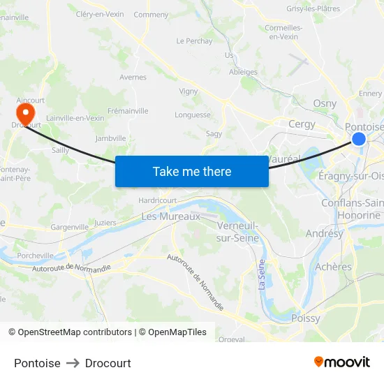 Pontoise to Drocourt map