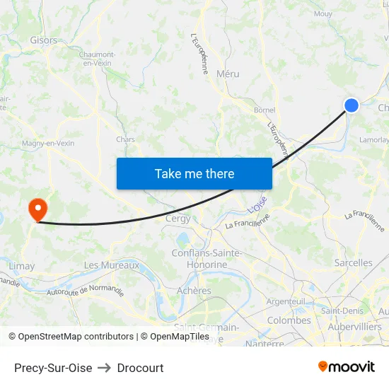 Precy-Sur-Oise to Drocourt map