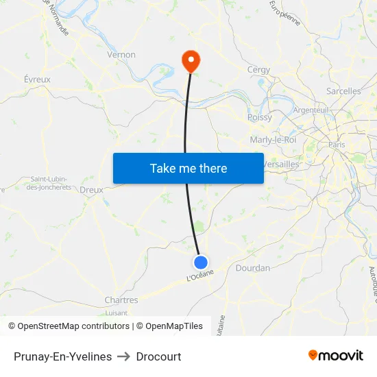 Prunay-En-Yvelines to Drocourt map