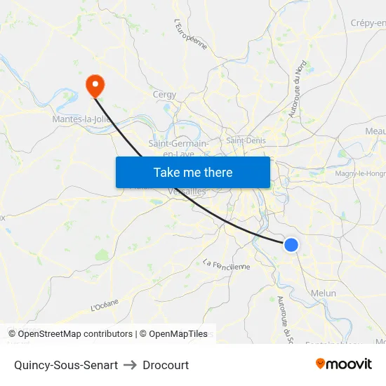 Quincy-Sous-Senart to Drocourt map