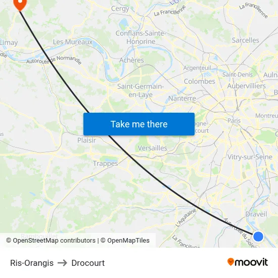 Ris-Orangis to Drocourt map