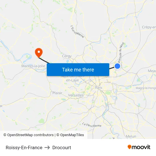Roissy-En-France to Drocourt map