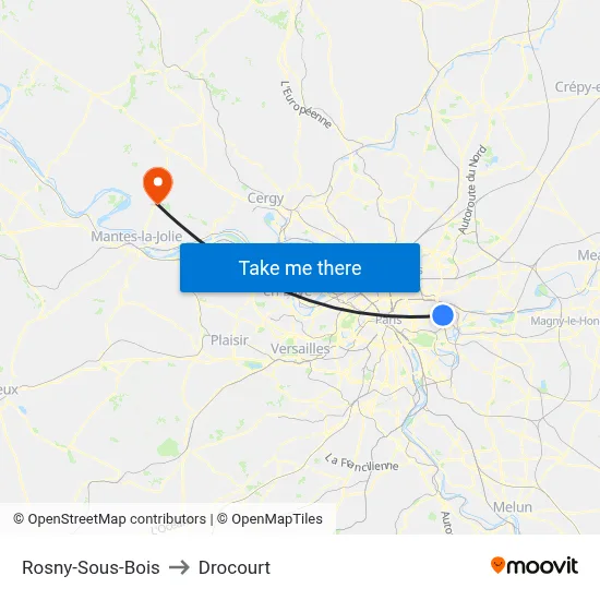 Rosny-Sous-Bois to Drocourt map