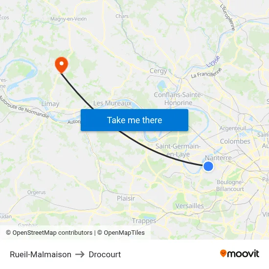 Rueil-Malmaison to Drocourt map
