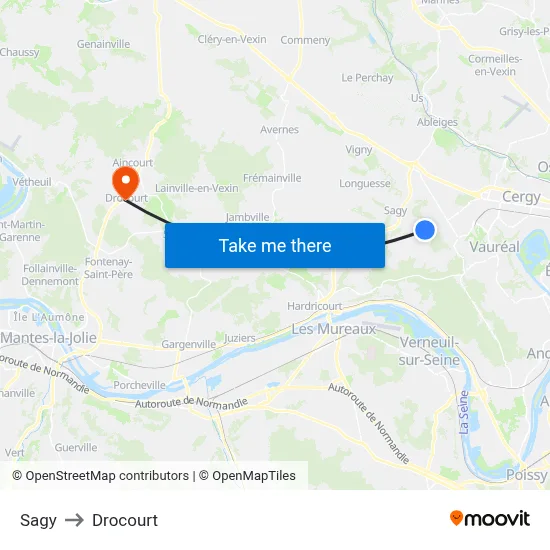 Sagy to Drocourt map