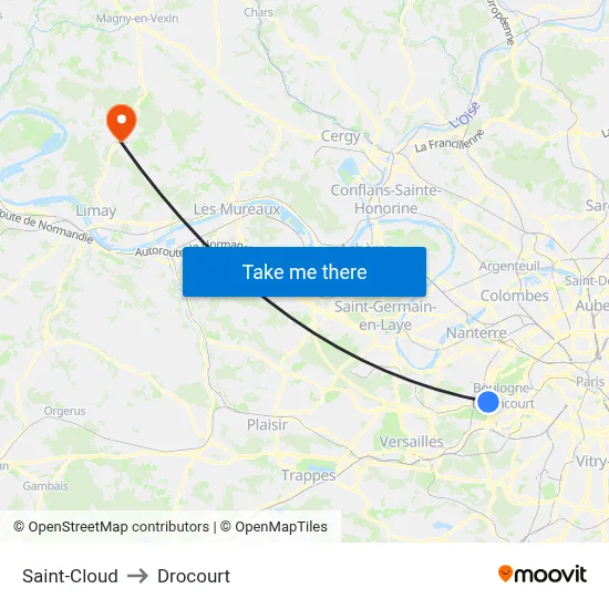 Saint-Cloud to Drocourt map