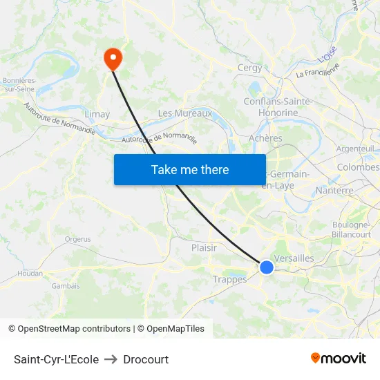 Saint-Cyr-L'Ecole to Drocourt map