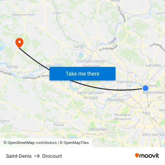 Saint-Denis to Drocourt map
