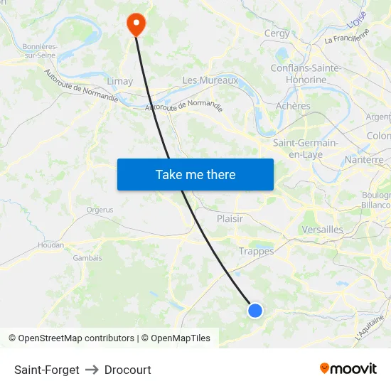 Saint-Forget to Drocourt map
