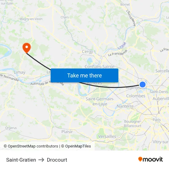 Saint-Gratien to Drocourt map