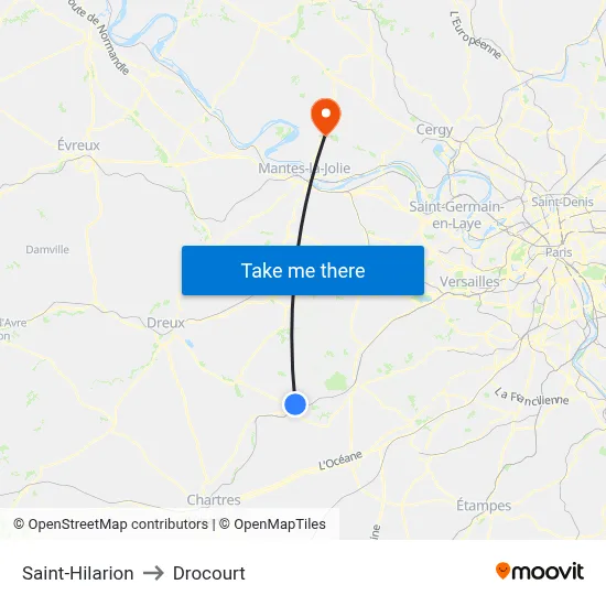 Saint-Hilarion to Drocourt map
