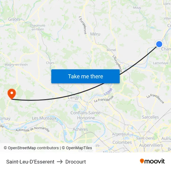 Saint-Leu-D'Esserent to Drocourt map