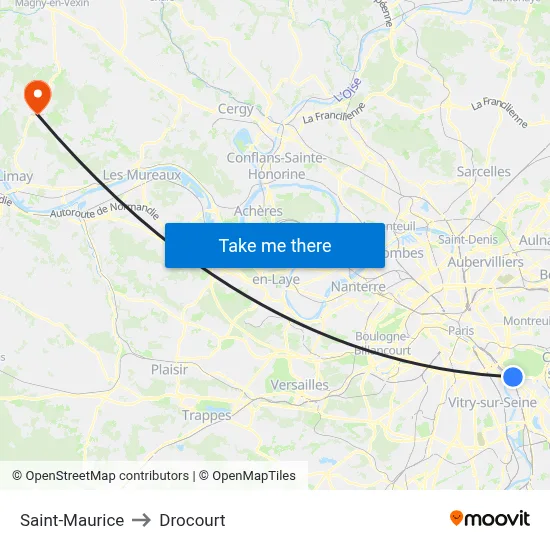 Saint-Maurice to Drocourt map