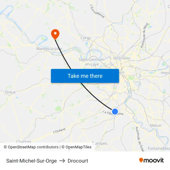 Saint-Michel-Sur-Orge to Drocourt map