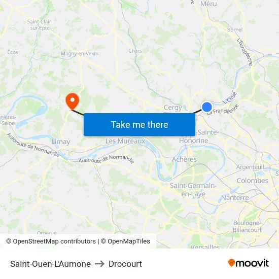 Saint-Ouen-L'Aumone to Drocourt map