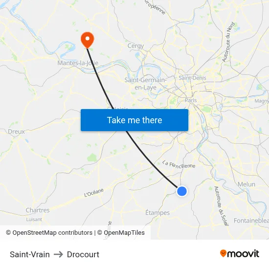 Saint-Vrain to Drocourt map