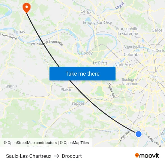 Saulx-Les-Chartreux to Drocourt map