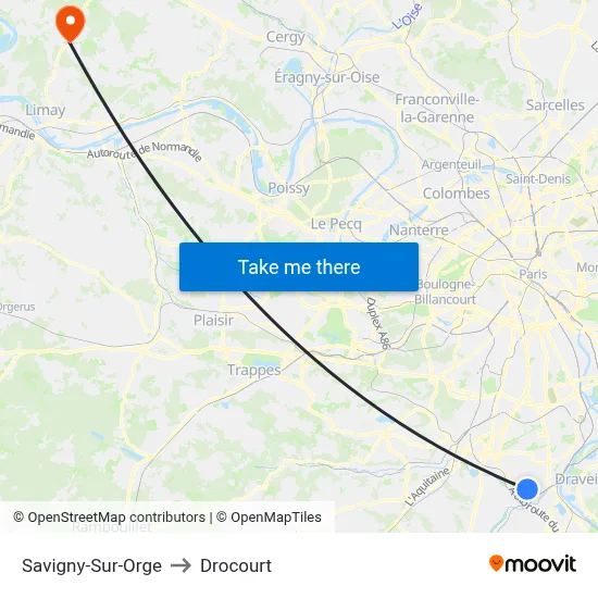 Savigny-Sur-Orge to Drocourt map