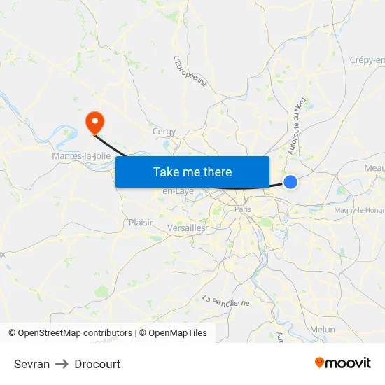 Sevran to Drocourt map