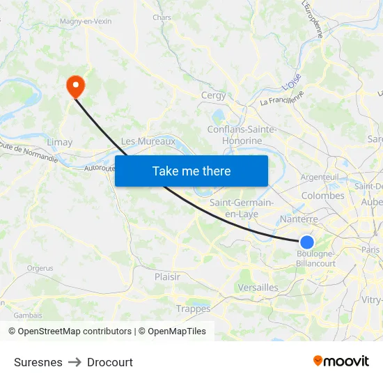 Suresnes to Drocourt map