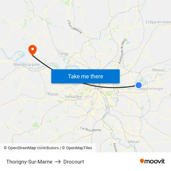 Thorigny-Sur-Marne to Drocourt map
