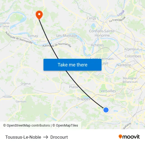 Toussus-Le-Noble to Drocourt map