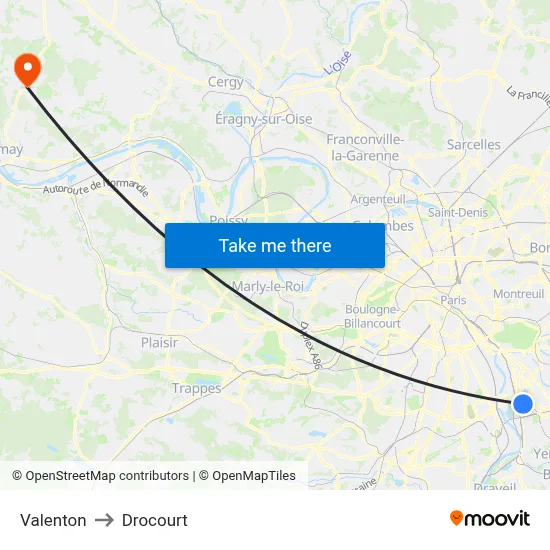 Valenton to Drocourt map