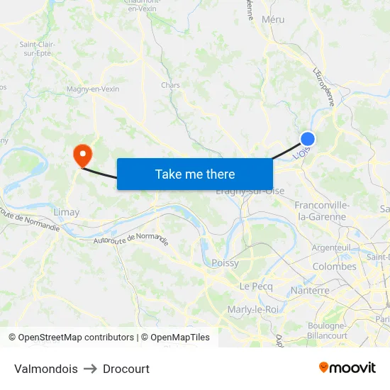 Valmondois to Drocourt map