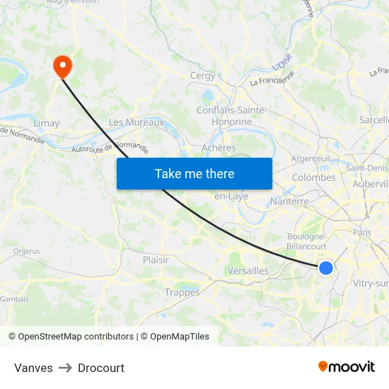 Vanves to Drocourt map