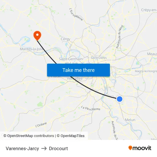 Varennes-Jarcy to Drocourt map