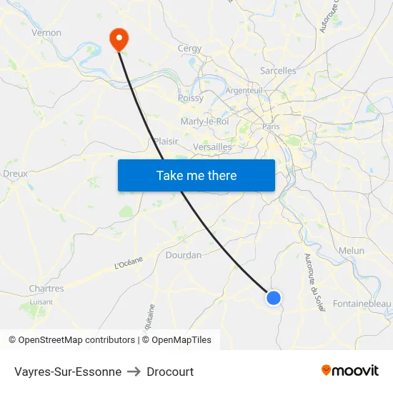 Vayres-Sur-Essonne to Drocourt map