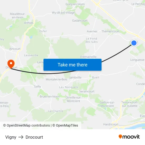 Vigny to Drocourt map