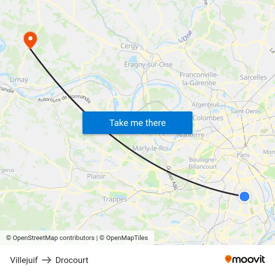 Villejuif to Drocourt map