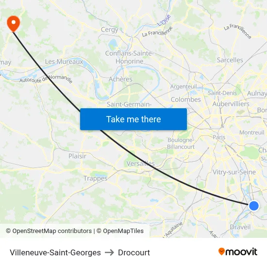 Villeneuve-Saint-Georges to Drocourt map