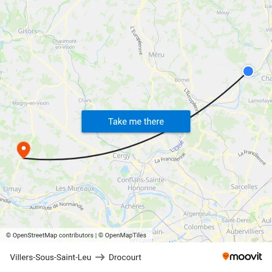 Villers-Sous-Saint-Leu to Drocourt map